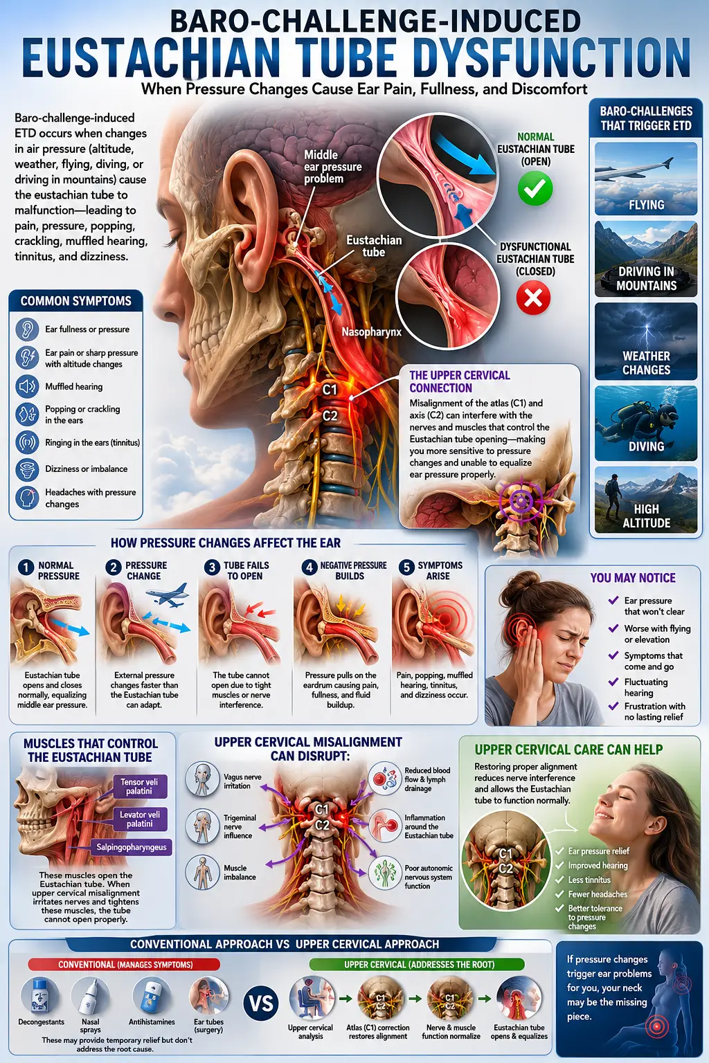 Baro-Challenge-Induced Eustachian Tube Dysfunction in Sarasota, Florida: Why Your Ears React to Flights, Storms, and Pressure Changes — and How Upper Cervical Care at Lavender Family Chiropractic May Help