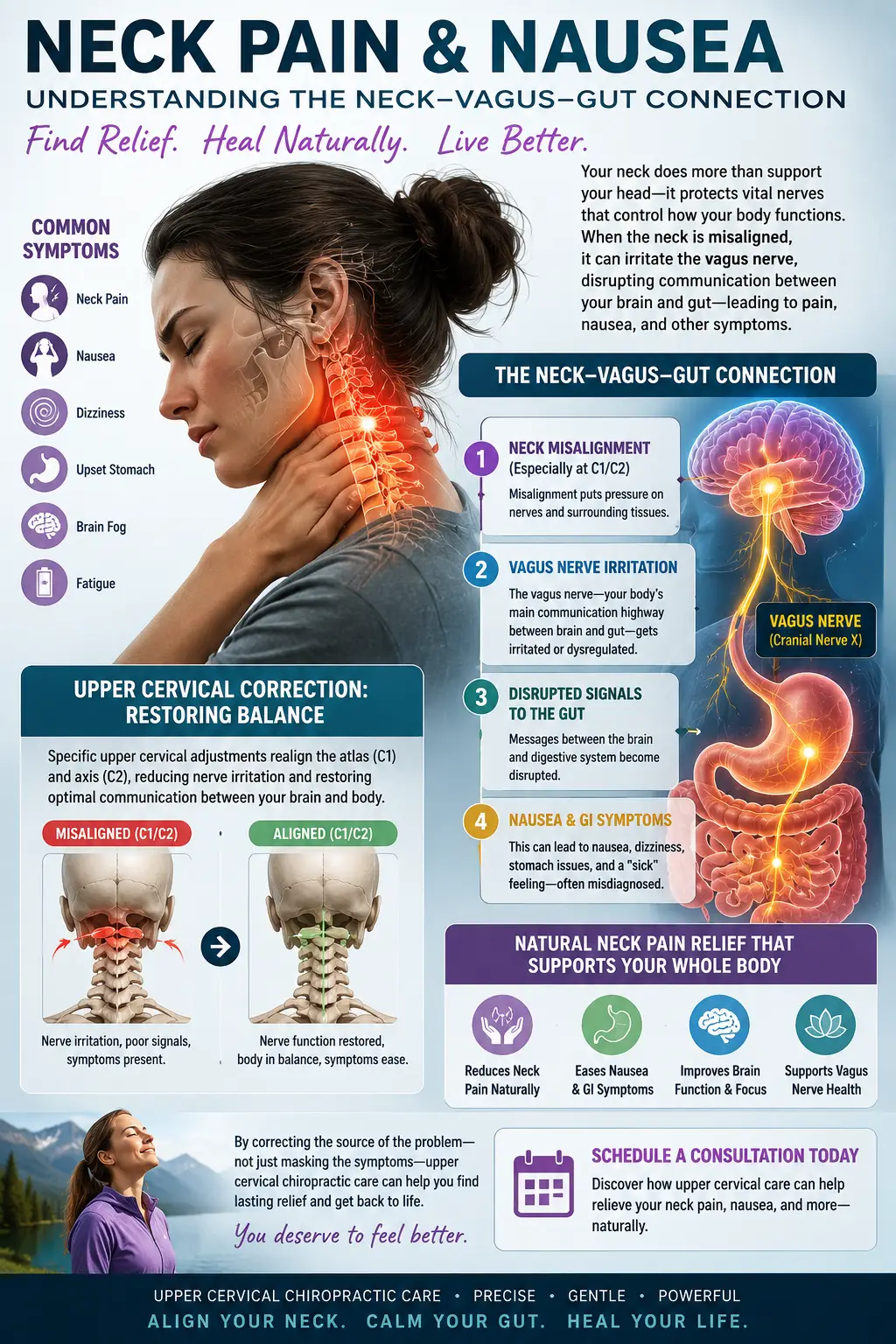 Neck Pain and Nausea: Understanding the Neck-Vagus-Gut Connection and Natural Neck Pain Relief Through Upper Cervical Chiropractic Care
