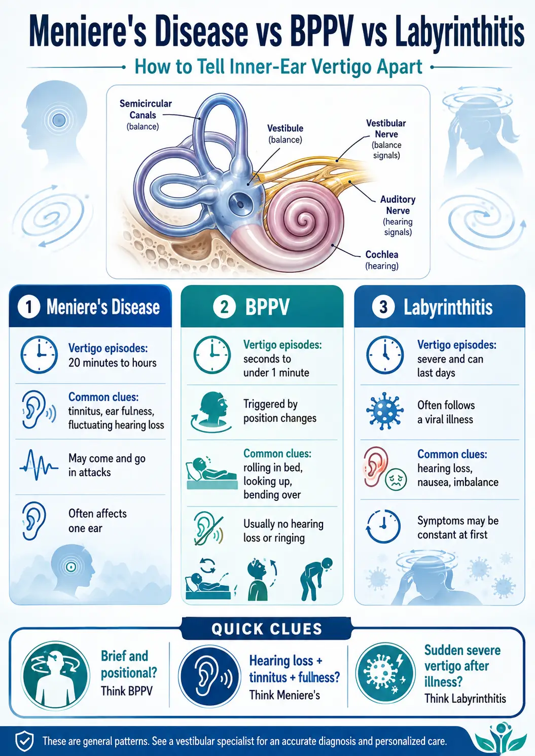Meniere’s Disease vs BPPV vs Labyrinthitis: How to Tell Inner-Ear Vertigo Apart