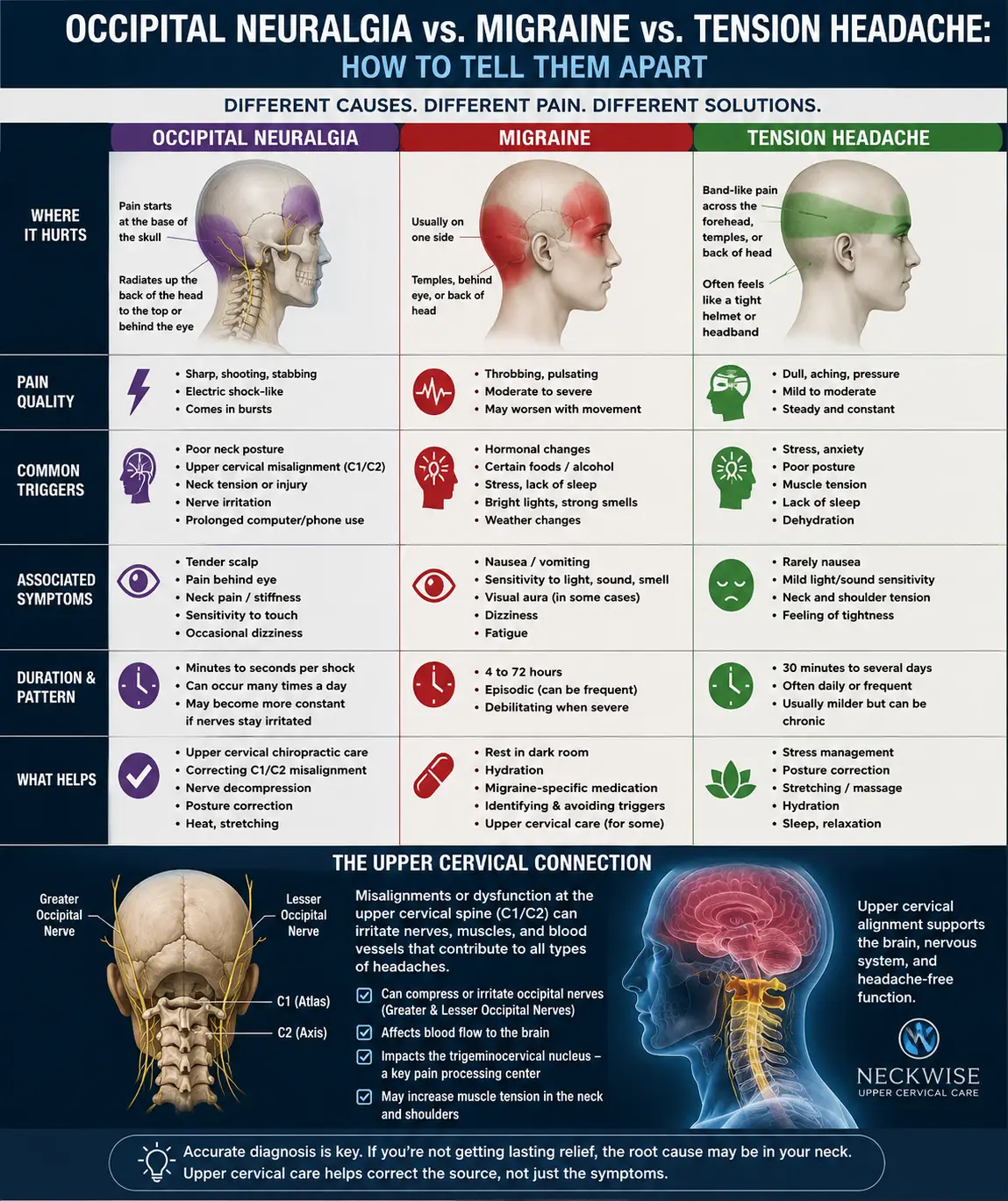 Occipital Neuralgia vs. Migraine vs. Tension Headache: How to Tell Them Apart