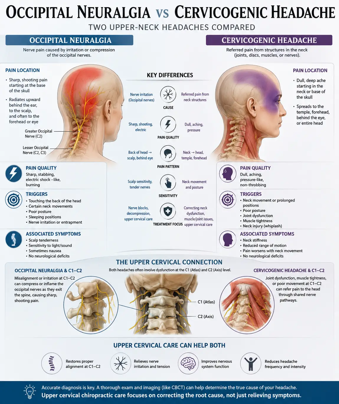 Occipital Neuralgia vs Cervicogenic Headache: Two Upper-Neck Headaches Compared