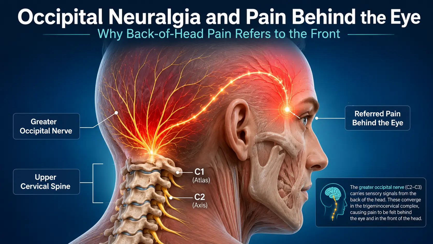 Occipital Neuralgia and Pain Behind the Eye: Why Back-of-Head Pain Refers to the Front