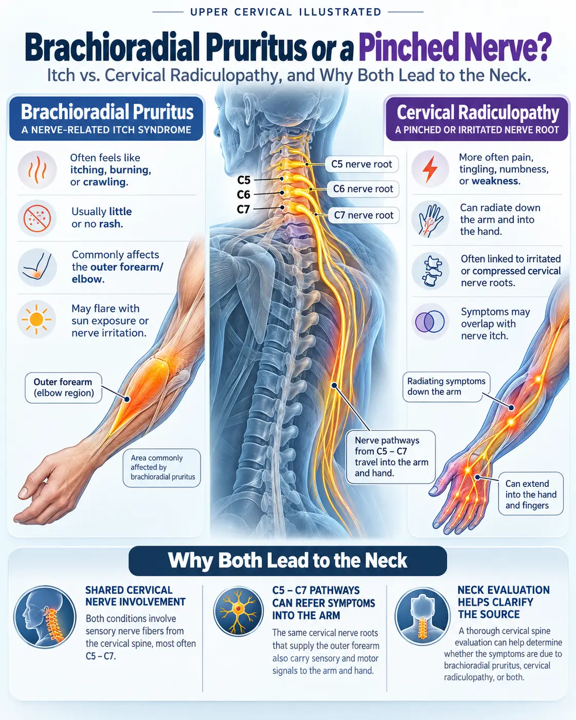 Brachioradial Pruritus or a Pinched Nerve? Itch vs. Cervical Radiculopathy, and Why Both Lead to the Neck