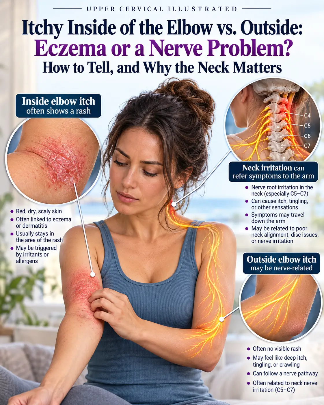 Itchy Inside of the Elbow vs. Outside: Eczema or a Nerve Problem? How to Tell, and Why the Neck Matters
