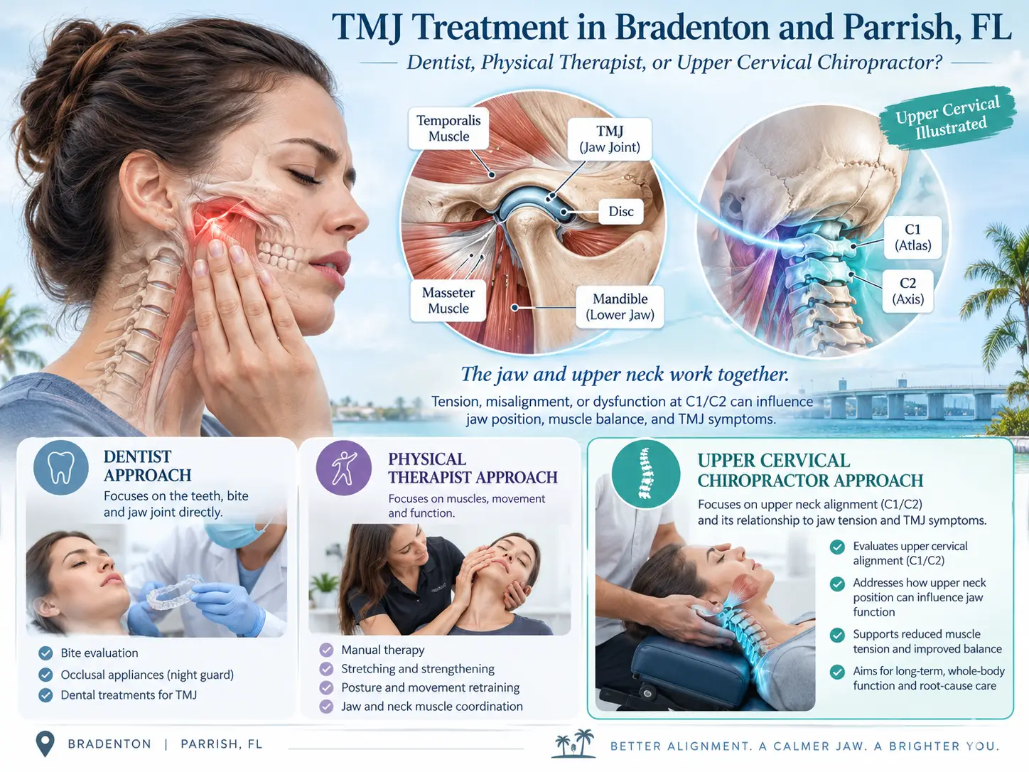 TMJ Treatment in Bradenton and Parrish, FL: Dentist, Physical Therapist, or Upper Cervical Chiropractor?